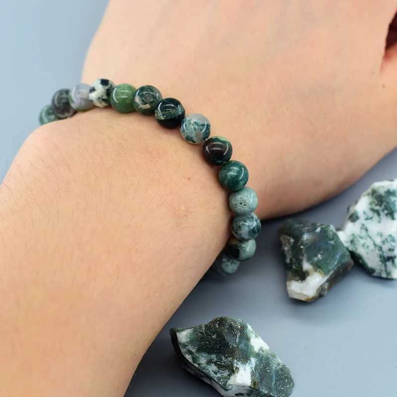 Real Natural Tree Pattern Agate Bead Bracelet for Men Natural Celestite Moss Agate Jade Energy Therapy JewelryW240730