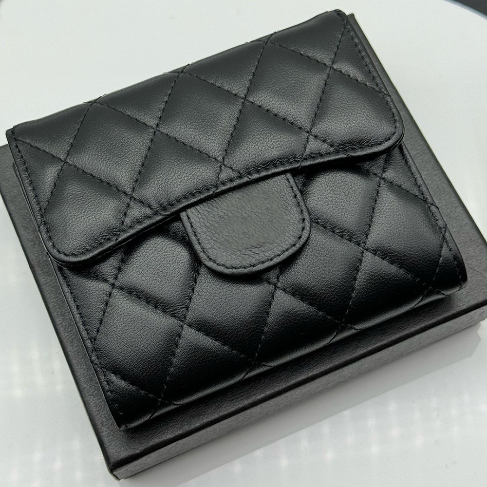 Fashion designer Ladies Wallet Brand CC buckle 3 fold Purse Leather caviar diamond grid Purses back zipper slot Coin Pocket Cash Wallet Original Packaging