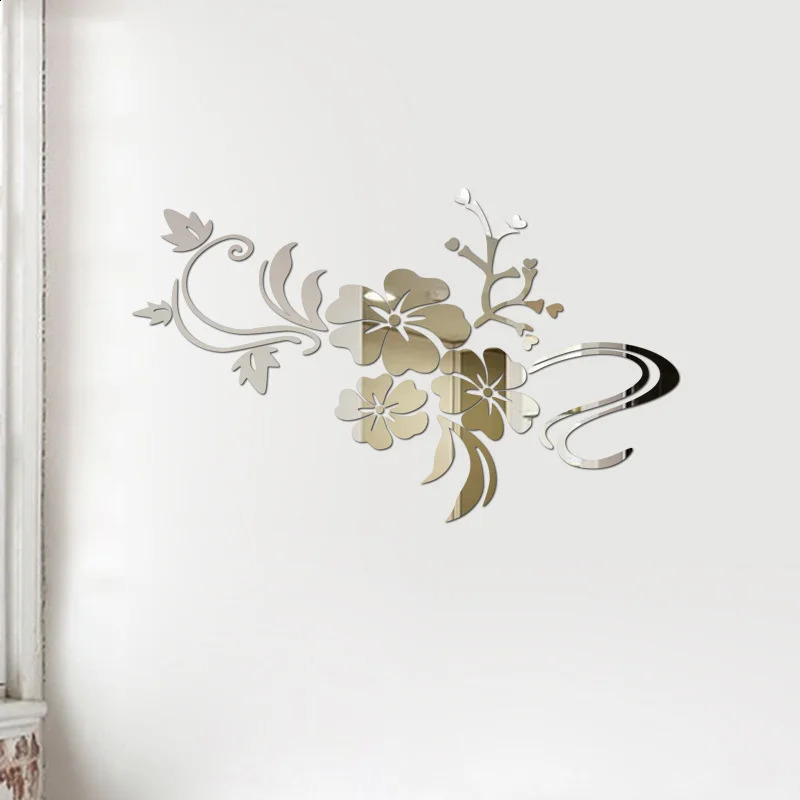 Large 3D Flower Mirror Wall Stickers Acrylic Decorative Wall Stickers Art Murals for Bedroom TV Background Decoration 120x90cm 240730