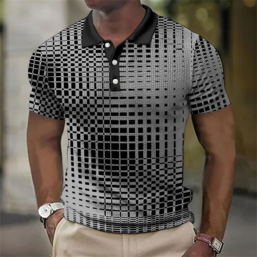 Retro mens polo 3D spotted street casual short sleeved loose oversized shirt highquality sportswear soft top 240829