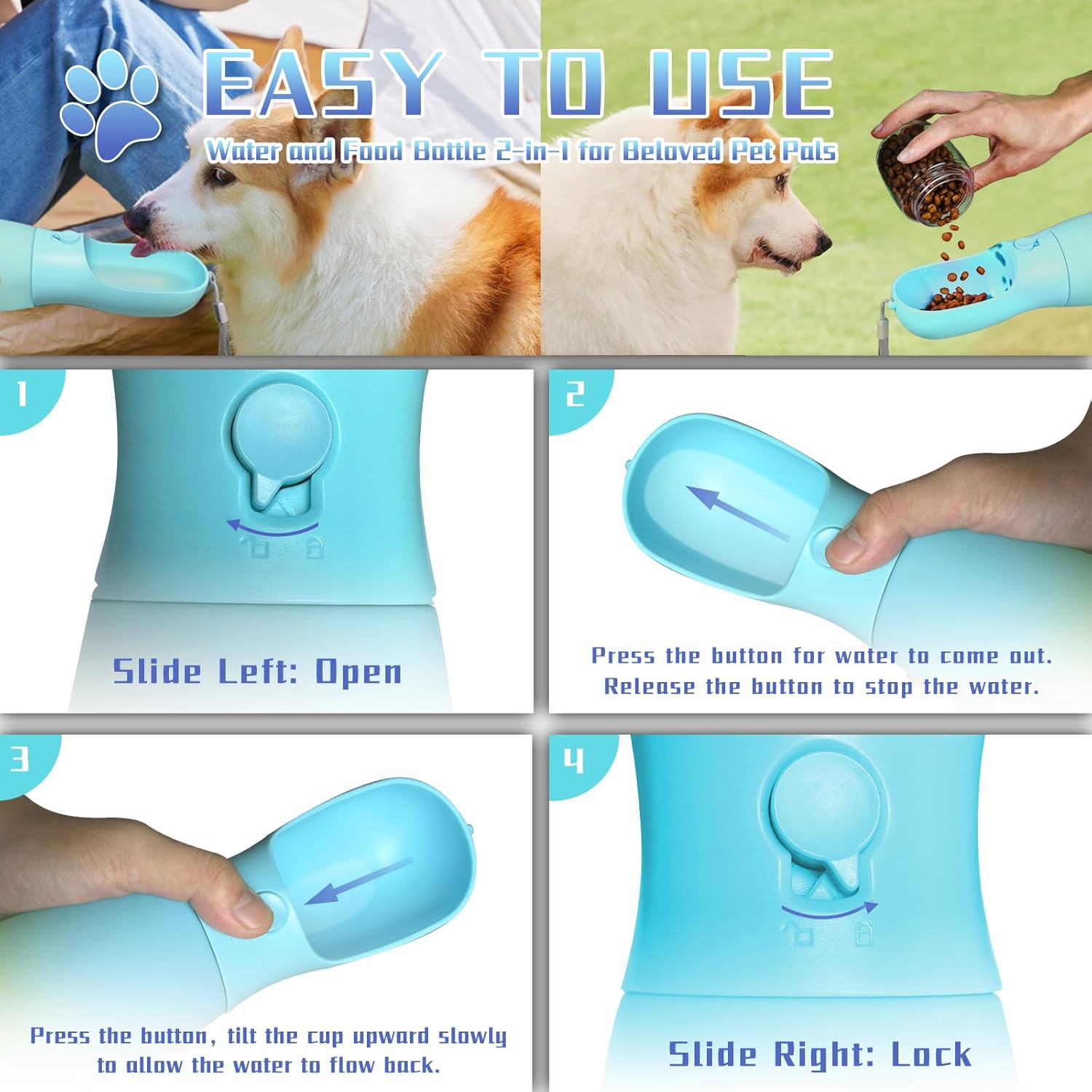 2-in-1 Bottle, Grade Travel Bottle for Dogs with Food Container, 19Oz Portable Water Bowl Dispenser, Dog Birthday Gifts,