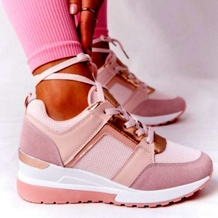 2024 Women's Lace-Up Wedge Platform Sneakers - Breathable Non-Slip Casual Sports Shoes for Women, Plus Size Available