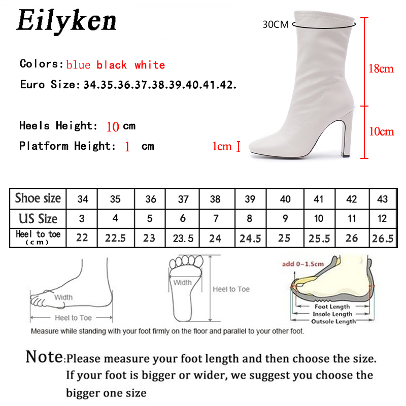 Size 35-42 Eilyken Women Square Head Ankle Boots Fashion High Heels Autumn Winter Shoes Zipper Office Lady Blue Botas De Mujer 08a1