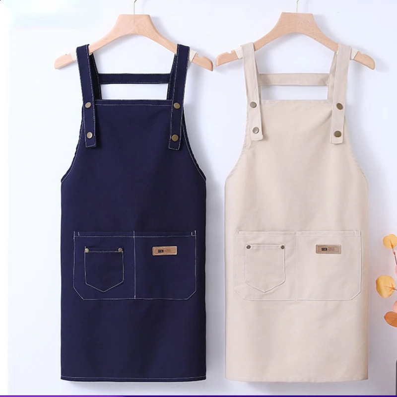 Fashion Canvas Kitchen Aprons For Woman Men Chef Work Apron For Grill Restaurant Bar Shop Cafes Beauty Nails Studios Uniform 240730