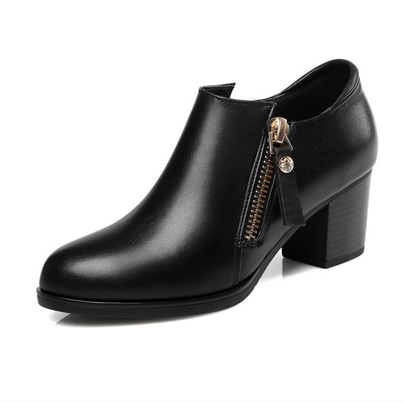 Genuine leather woman shoes 2024 autumn new deep mouth singles shoes cowhide thick with large size of dress shoes