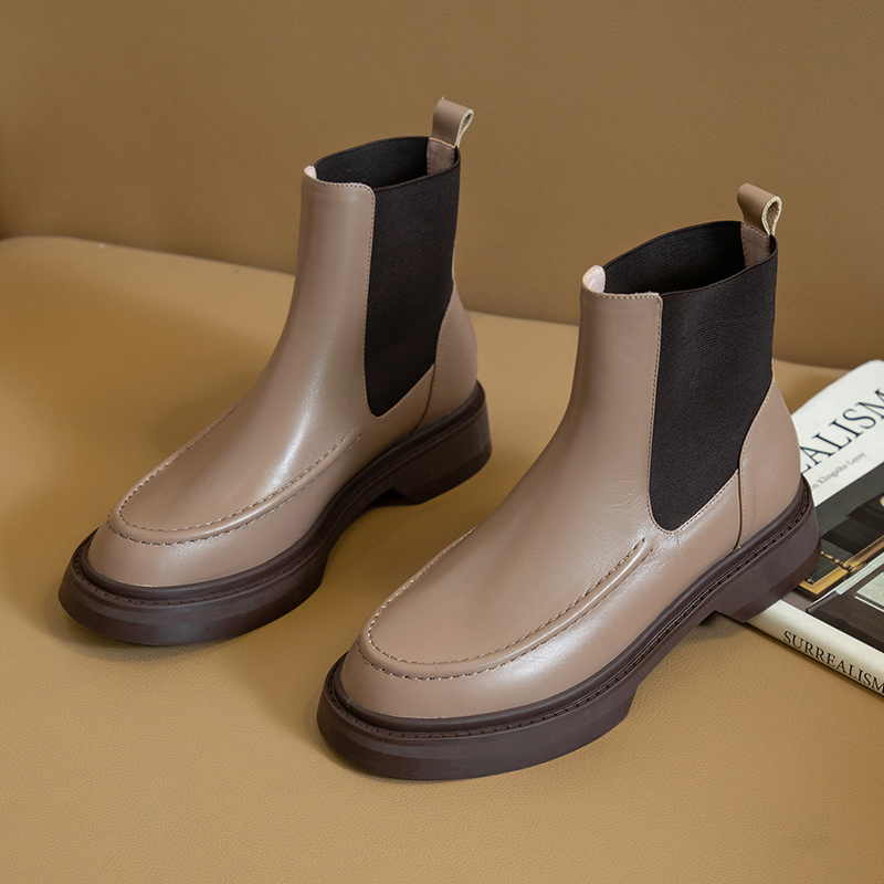 2021 Retro British Style Slip-On Chelsea Boots Genuine Leather Women's Boots Fashion Ankle Boots Round Toe Flat with Women Shoes