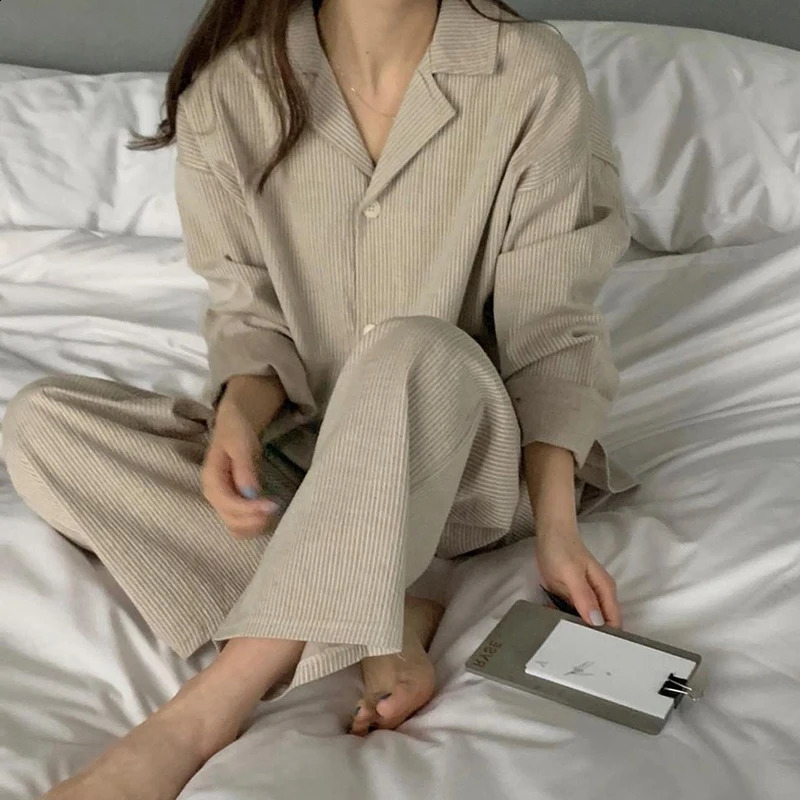 Korean Fashion Cartoon Print Womens Pajama Sets Classic Solid Casual Female Sleepwear Spring Autumn Y2k Home Lounge 240730