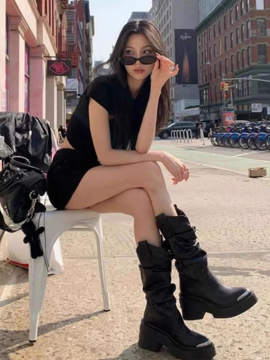 Punk Style embroidery Platform Flats Ankle Women Boots Fashion Thick Bottom Gothic New Women's Booties Shoes mid length boots 54e8 's