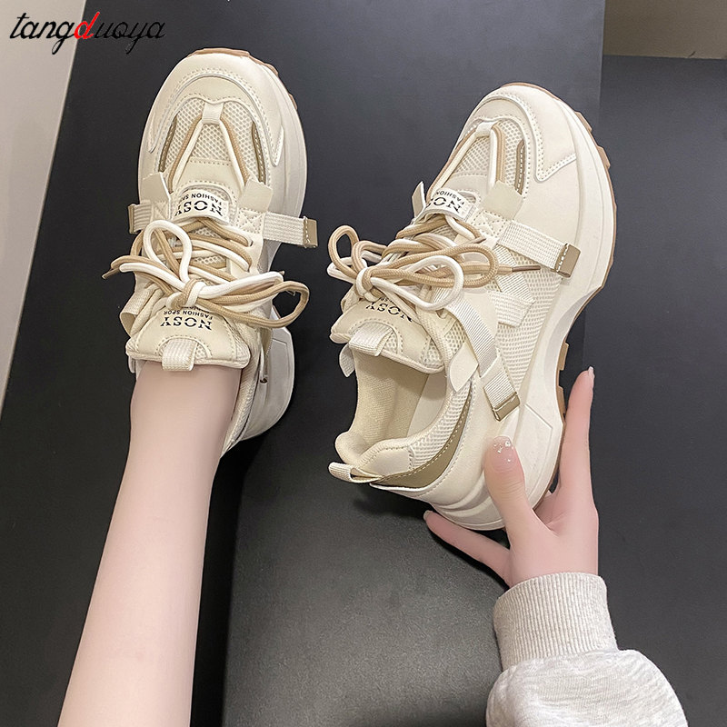orange Platform Sneakers Women 2023 Spring Breathable Thick Soled Sport Shoes Woman Hip Hop Non Slip Lace Up Casual Shoes pink