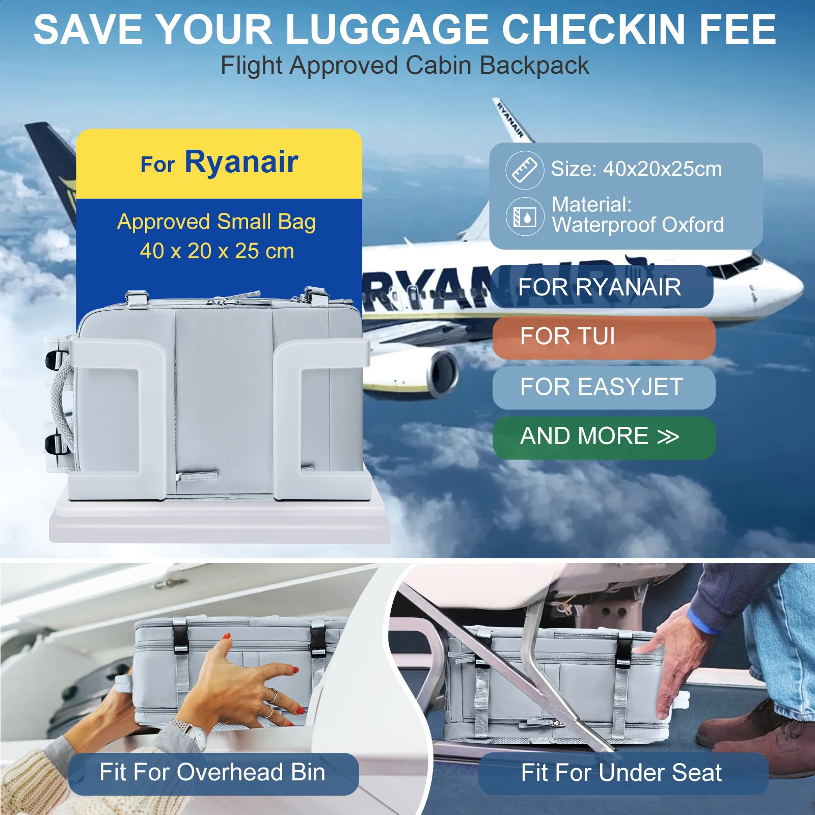 Ryanair 40x20x25 backpacks mens travel personal items to carry business weekend laptop 240730Zl