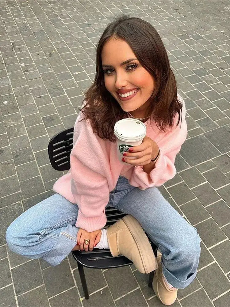 Ladies Solid Loose Sweater Women Tops Knitwear O Neck Casual Streetwear Outerwears Warm Pullover Sweaters Female Clothing 240730