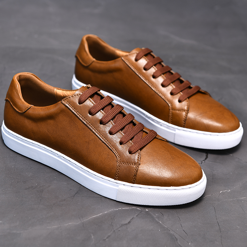 Genuine Leather Men's Shoes Luxury Brand Casual Shoes Non-slip Lace-up Sneakers Shoes Comfortable Sports Shoes Men Walking Shoes