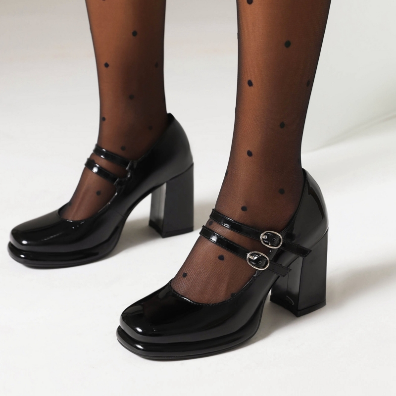 Women's Elegant High Heels Mary Janes Classic Dress Pumps Black White Block Heeled Wedding Office Shoes Female Large Size 20c2