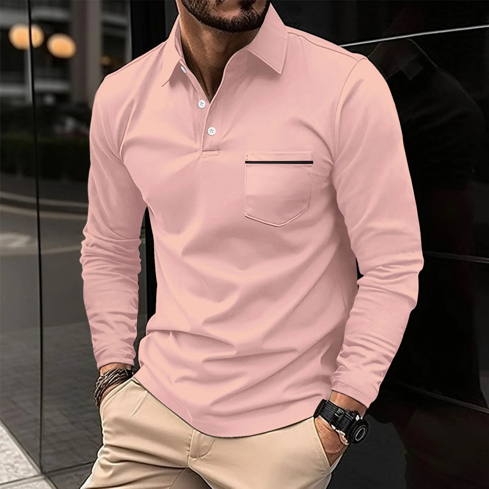 Cross border SpringSummer Rapid Sales Polo Shirt Button Pocket Mens Long Sleeve Sports Breathable 240816