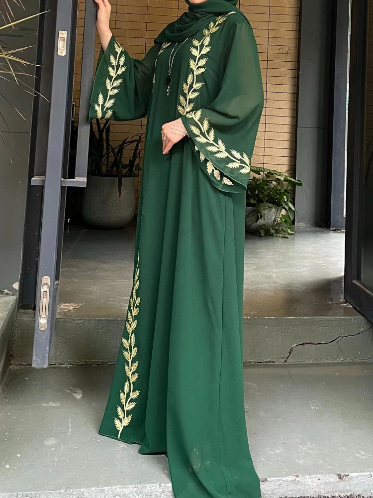 Eid Muslim Abaya for Women Embroidery Dress with Scarf 2 Piece Set Dubai Arab Long Robe Morocco Abayas Kaftan Headscarf Gorgeous 240722