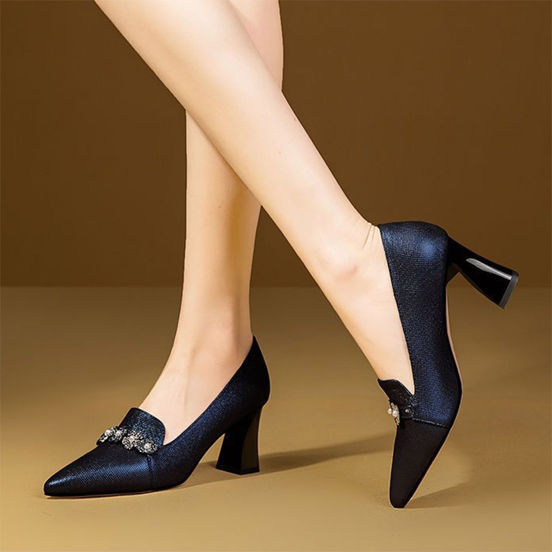 2024 Women's Elegant Pumps High Heels Dress Shoes Pointed Toe Flowers Pearl Boat Shoes Slip on Office Work Zapatos mujer 1019