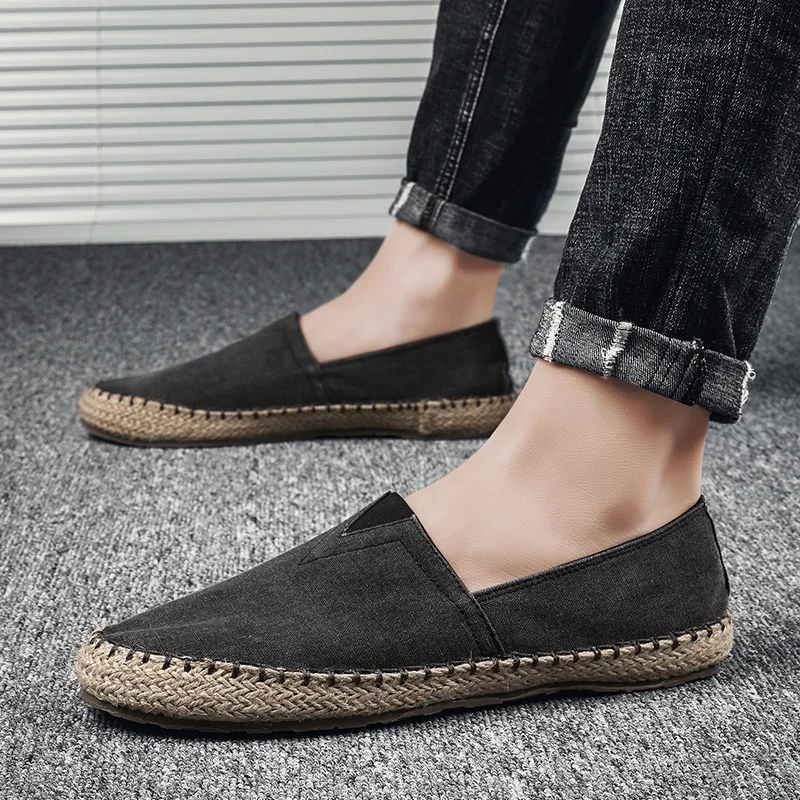 High Quality Espadrilles Footwear Men's Flat Canvas Shoes Hemp Lazy Flats for Men Moccasins Male Loafers Driving Shoes New 2024