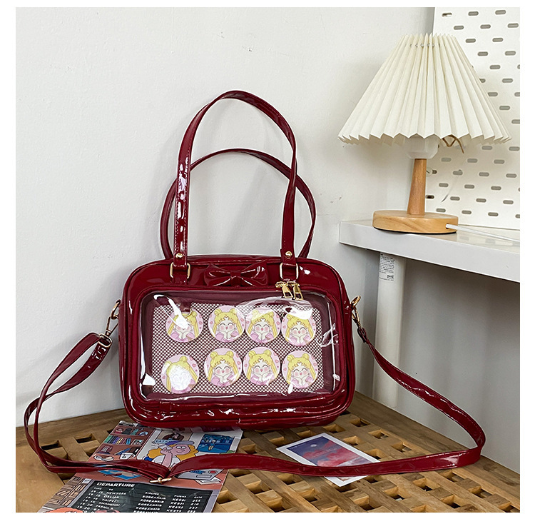 women's hand-held crossbody patent leather soft girl bag, cute bow, transparent one shoulder pain bag H730#28 ddmy 715f