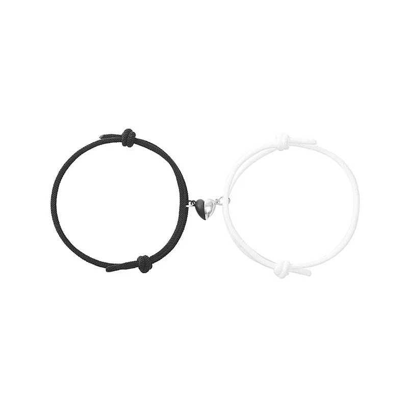 Romantic 2-piece/pair magnet couple bracelet adjustable matching bracelet rope black and white heart-shaped bracelet lover giftW240730