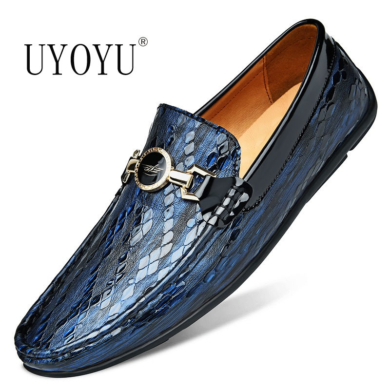 Loafers Leather Mens Brand Designer Causal Flats Moccasins Slip on Driving Shoes for Men Black/Blue Plus Size 47