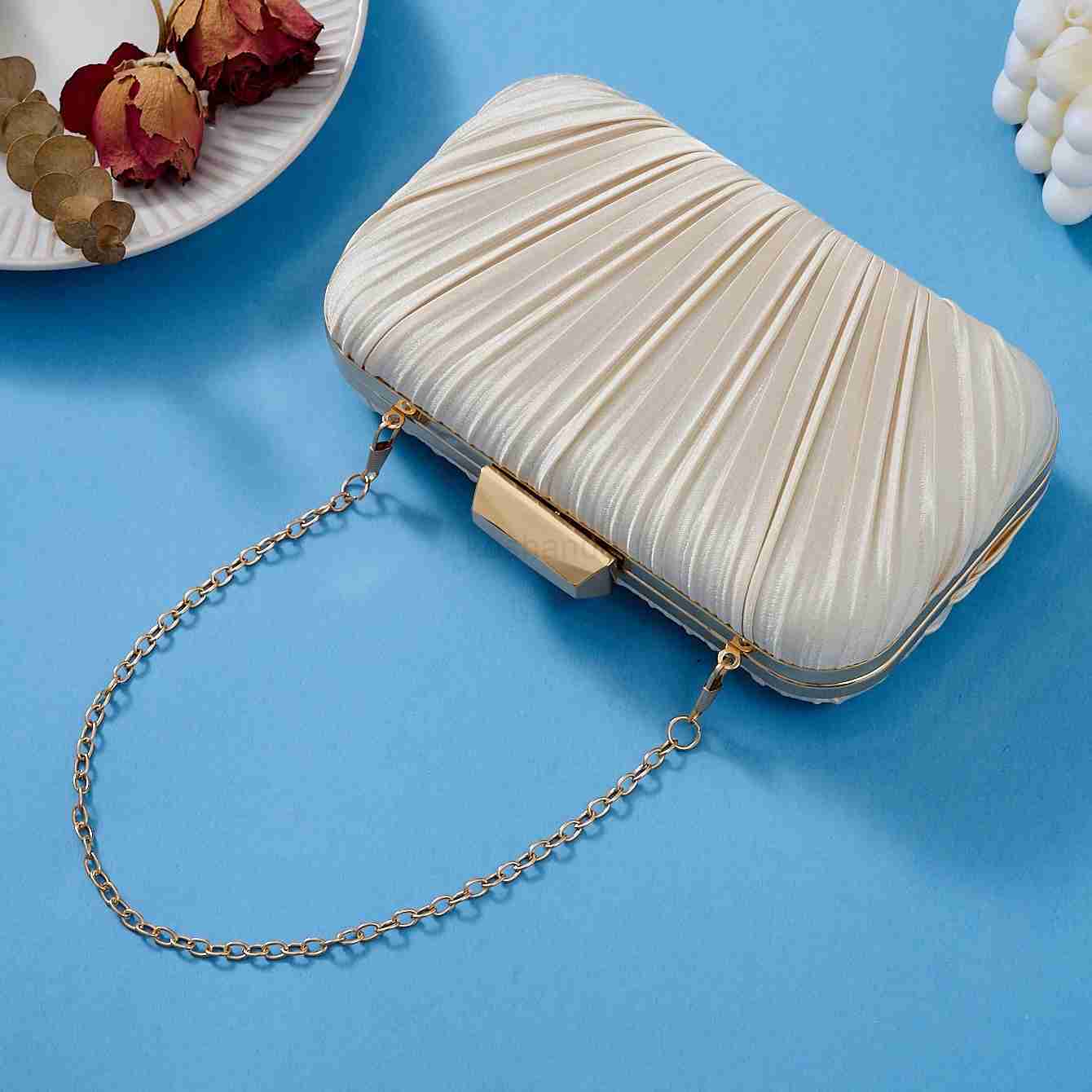 ladies party wrinkle clutch bag Metal chain shoulder bag dress hand bag champagne evening wedding party bags for womenXJ240730