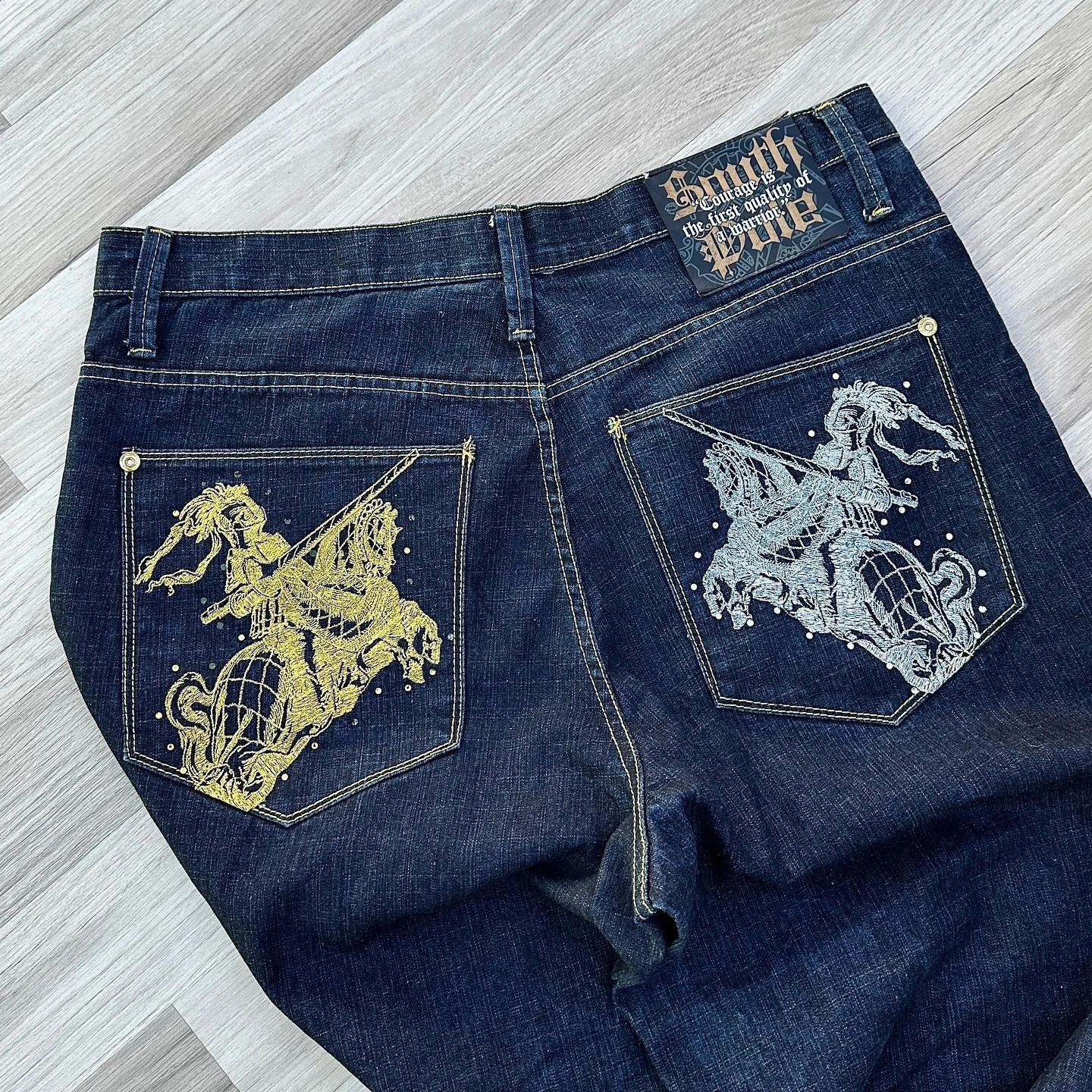 American Fashion Pattern Embroidery Straight Jeans Women Y2K Harajuku Casual Loose Joker Wide-leg Pants Couple Punk Jeans 240806