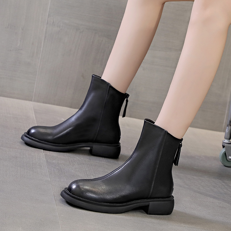 Women Winter Boots 2024 New Ankle Boots Women Fashion British Retro Women Short Boots Rear Zipper Genuine Leather Boots Women