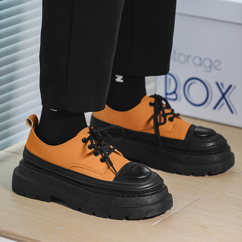 Retro Splicing Leather Round Toe Lace-up Casual Shoes for Men