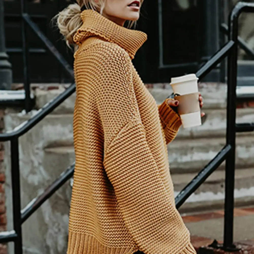 Loose Solid Turtleneck Pullover Sweater Women Winter Thicken Stringy Selvedge Crochet Tops Female Fashion Warm Knitetd Sweaters 240730