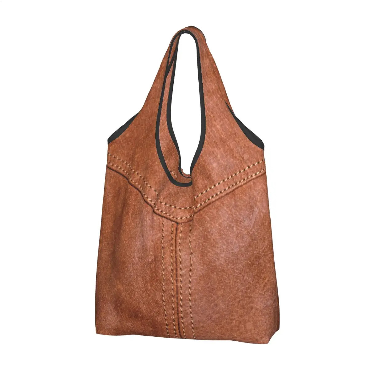 Grologi Di Generi Alimentari In Pelle Marrone Sacchetti Per La Spesa Per Spese Di Moda Con Texture Vintage Per Lo Shopper Medievale Borse Di Grande-image
