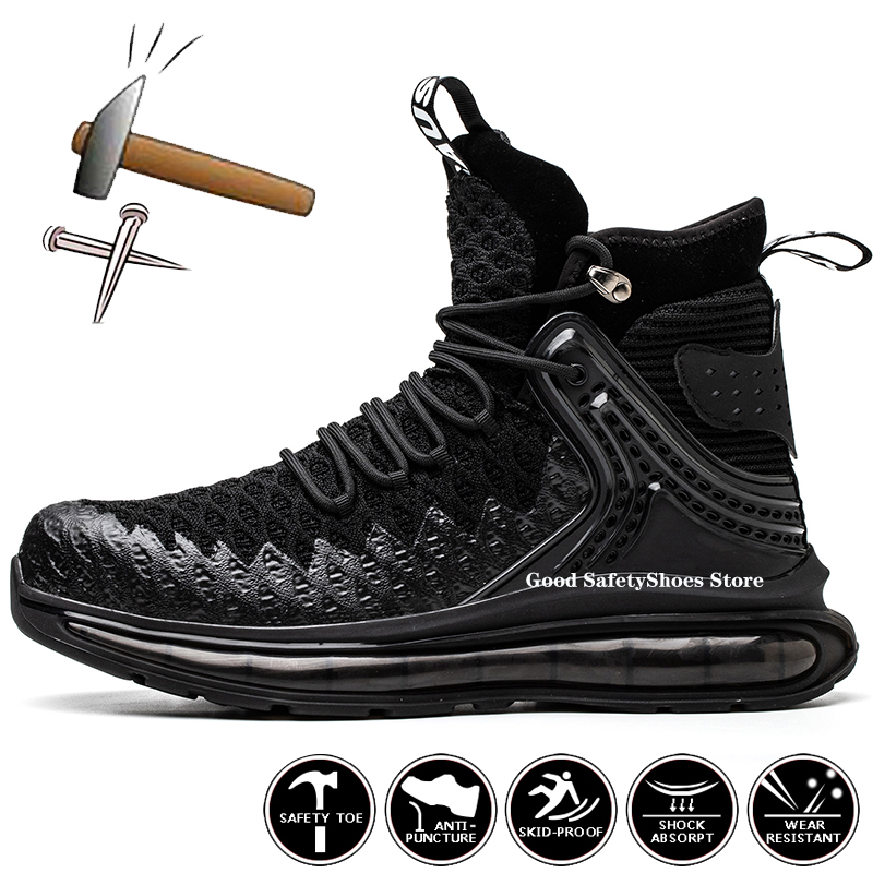 Size50 Plus Air Cushion Work Male Breathable Steel Toe Boots Puncture-Proof Men Safety Shoes Light 0948