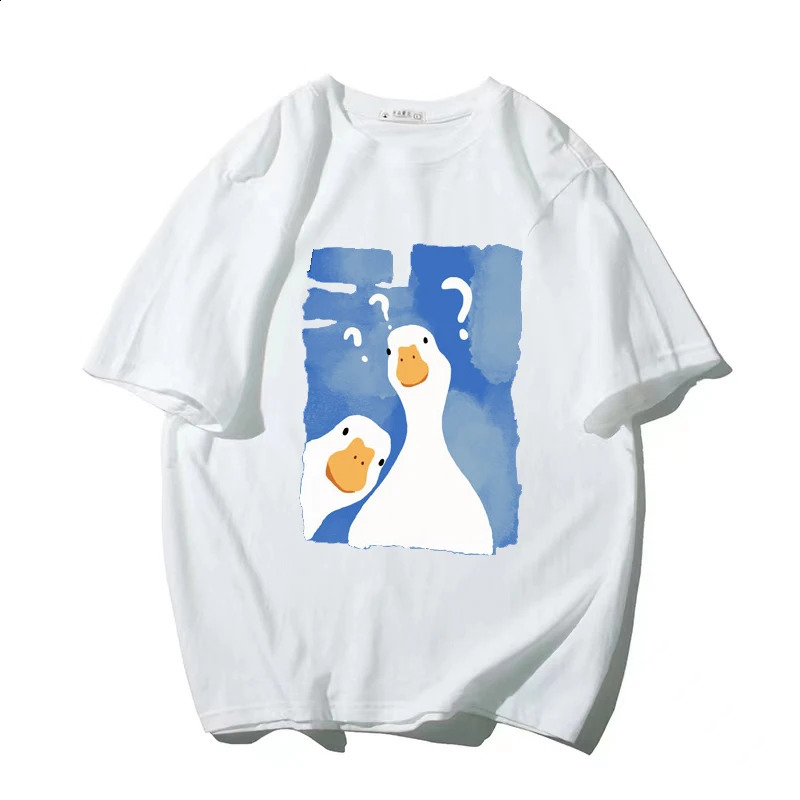 Men Owersized T-Shirt Funny Two Confused Ducks Print Summer Fashion T Shirt Hip Hop Unisex High Quality Cotton Short Sleeve Tee 240730