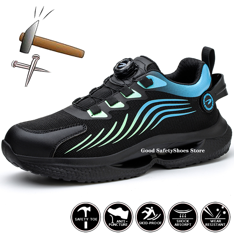 Sneakers Breathable Women Rotating Button Anti-Smash Work Shoes Men Steel Toe Safety Boots Lightweight 2812