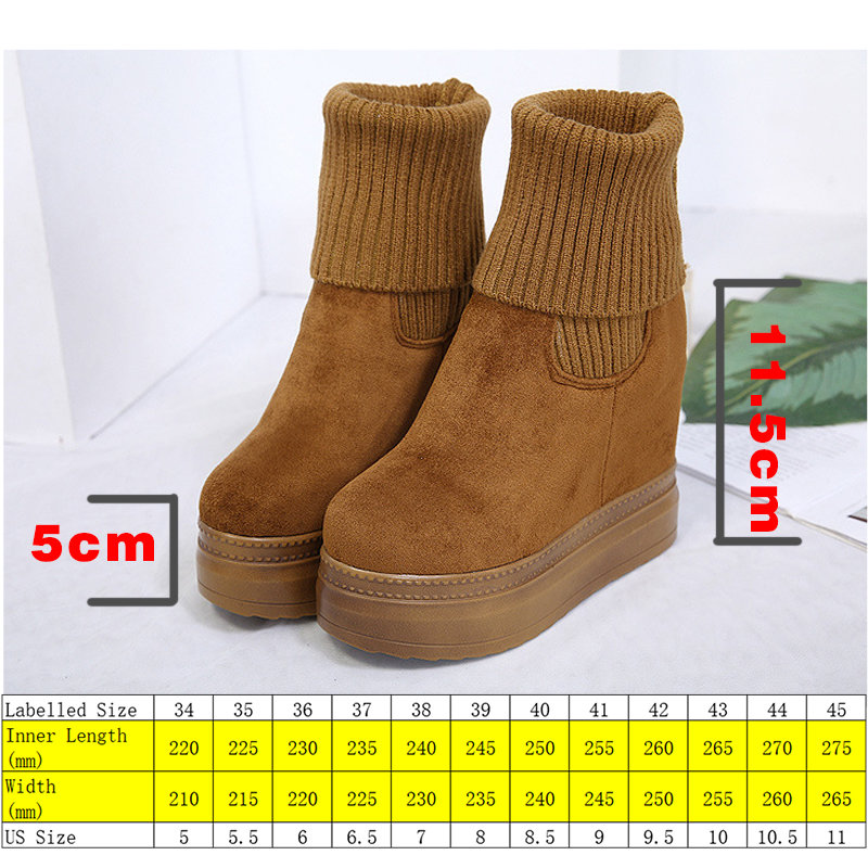 Mid-Calf Knitting Wool Hidden hot Heel Platform Winter Boots for Women