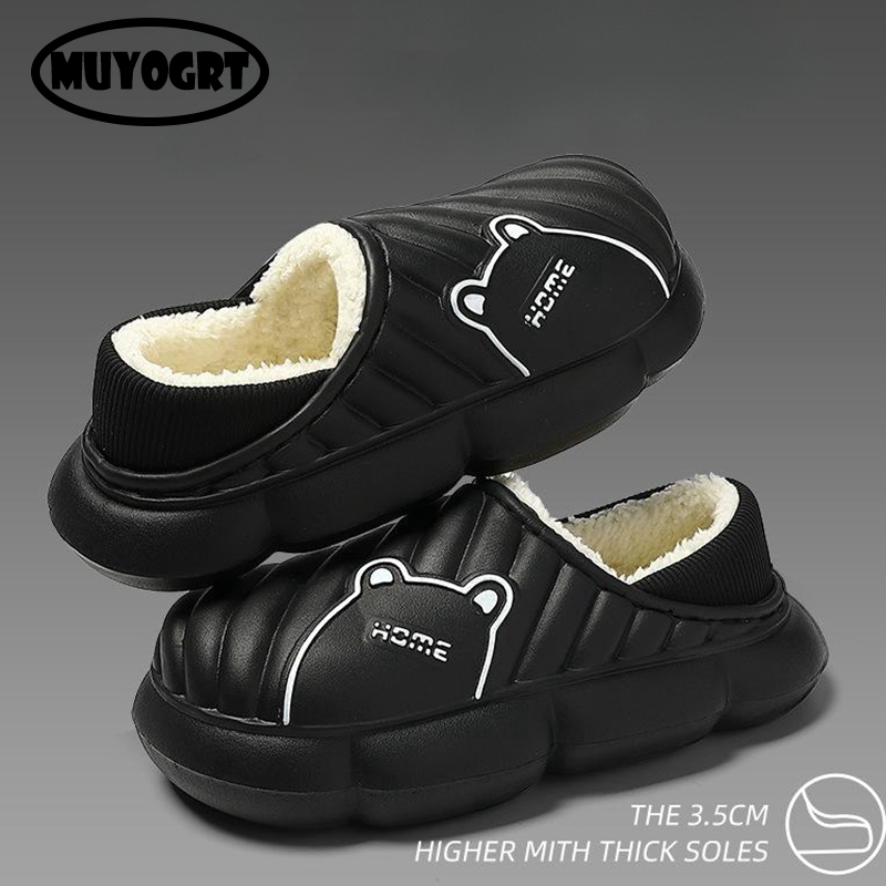 Winter 2024 Plush Men Outdoor Cartoon Waterproof Warm Sneaker Slippers New Women Non-Slip Indoor Home Thick Platform Shoes a09e