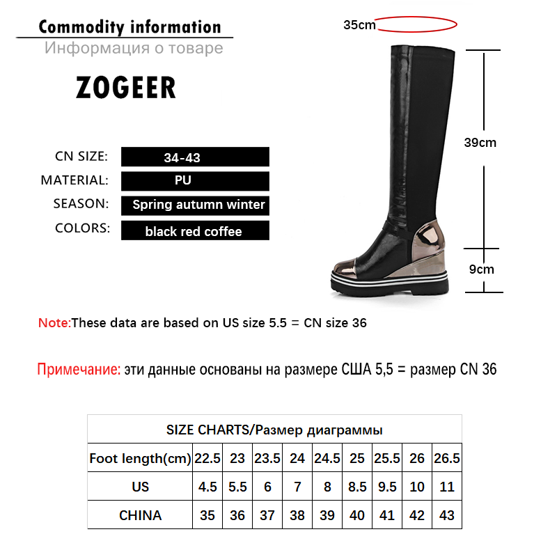 Boots Women's Platform Knee High Boot Girls Slip on Fashion Height Heel Wedge Casual Shoes Red Black Female ZOGEER 3eb2 Fashi