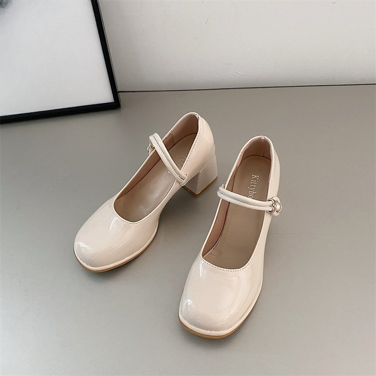 2023 New Mary Jane Shoes Women's Shoes Thick Heel Buckle Lolita Shoes School Fashion Simple Hundred High Heels Women Heels