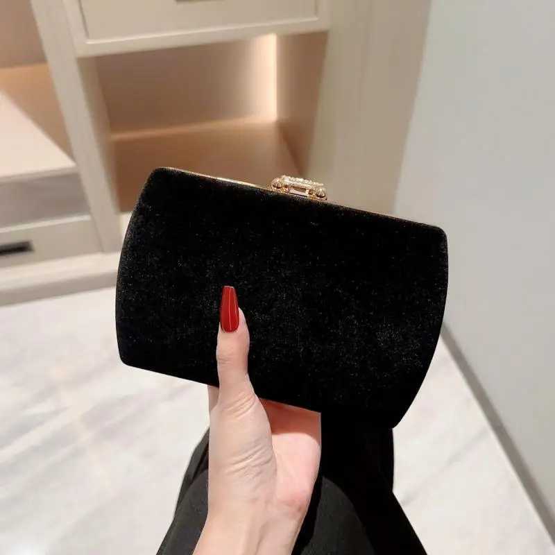 Black Square Clutch Bags Design Women Clutches 2024 New Diamonds Velvet Evening Bags Party Wedding Handbags Purse Shoulder BagsXJ240730