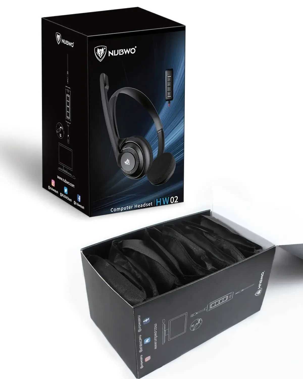 NUBWO HW02 USB Computer Headset with Clear Chat Mic On-Ear Wired Headset for MS Teams Skype Webinars Call Center and MoreM240729