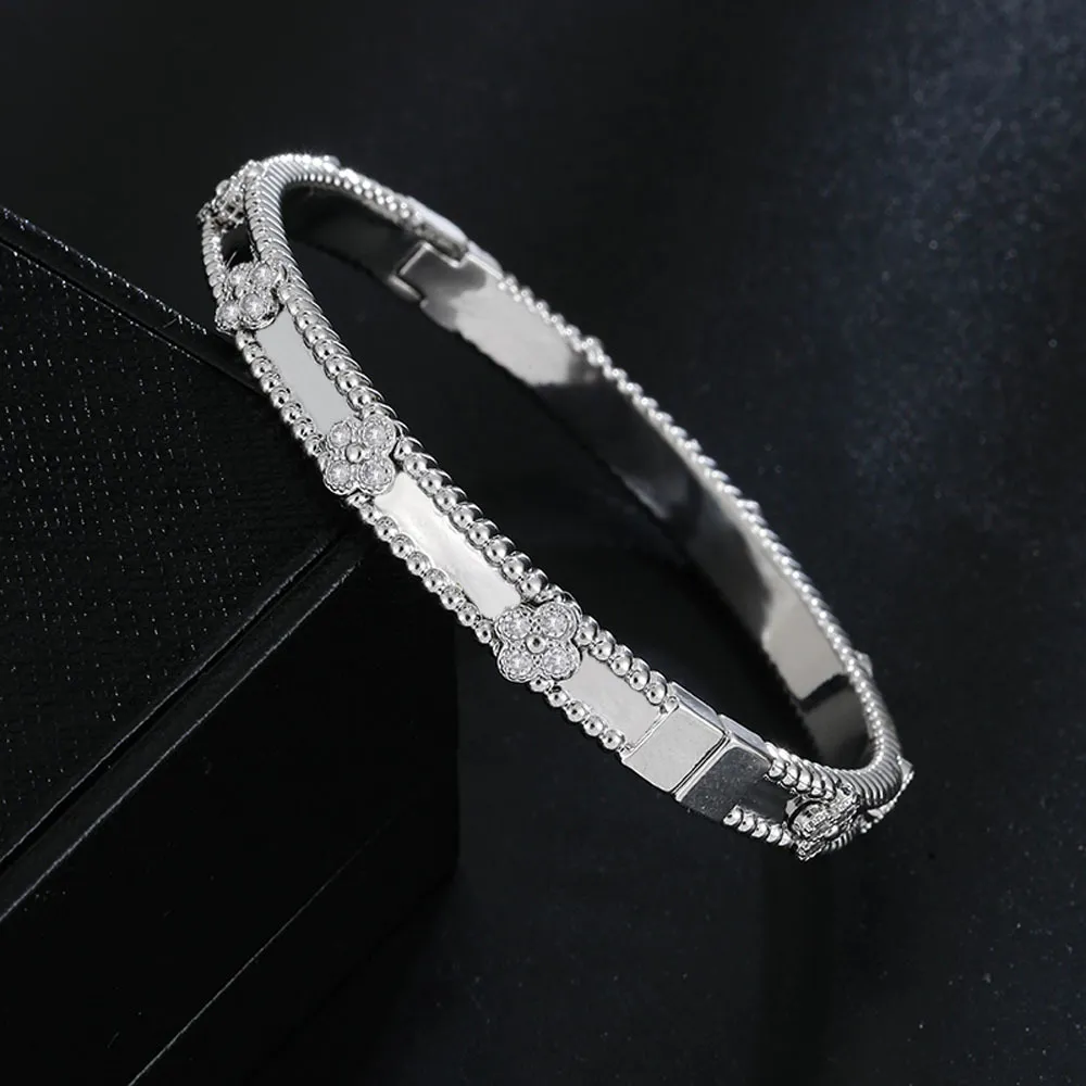 Jewelry Clover Bangle 925 Silver 18K Gold Plated Crystal Diamond Bracelet for Women Four Leaf Clover Jewelry Gift Z250910