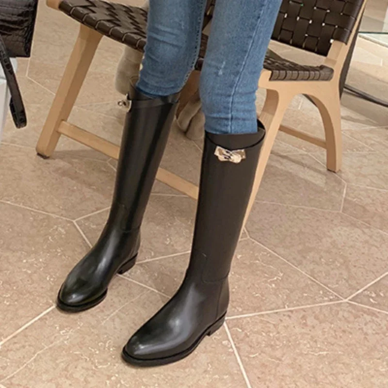 Shoes 2023 Winter Platform Women Long Fashion Thick Sole Flats Heels Round Toe Knee High Side Zipper Knight Boot 040a