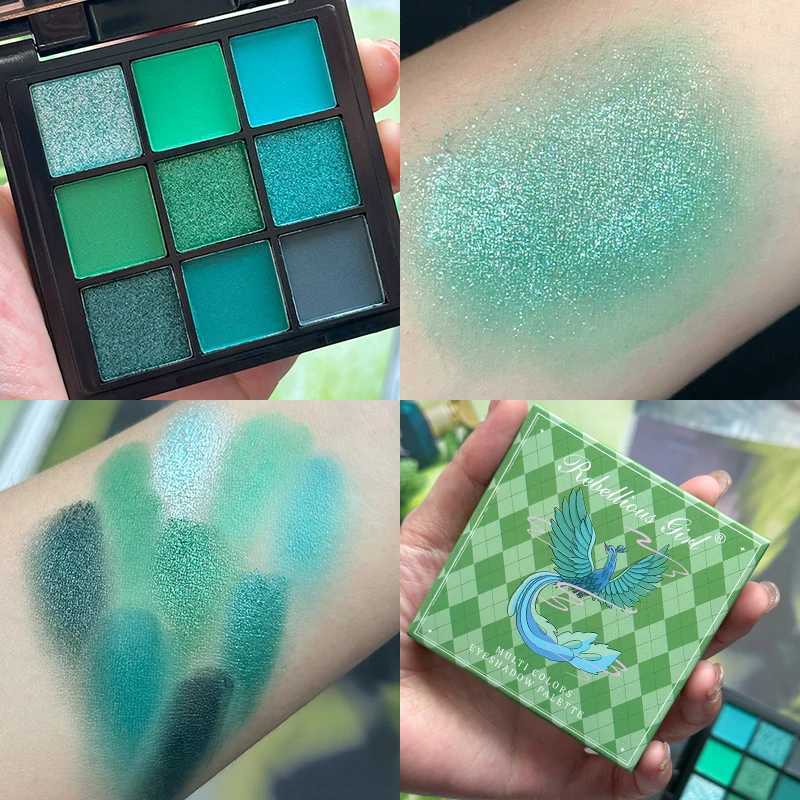 9 Colors Green Peacock Eyeshadow Palette Pearly Glitter Sequins Finish Green Color Colorful Stage Makeup for For Music FestivalXJ250520
