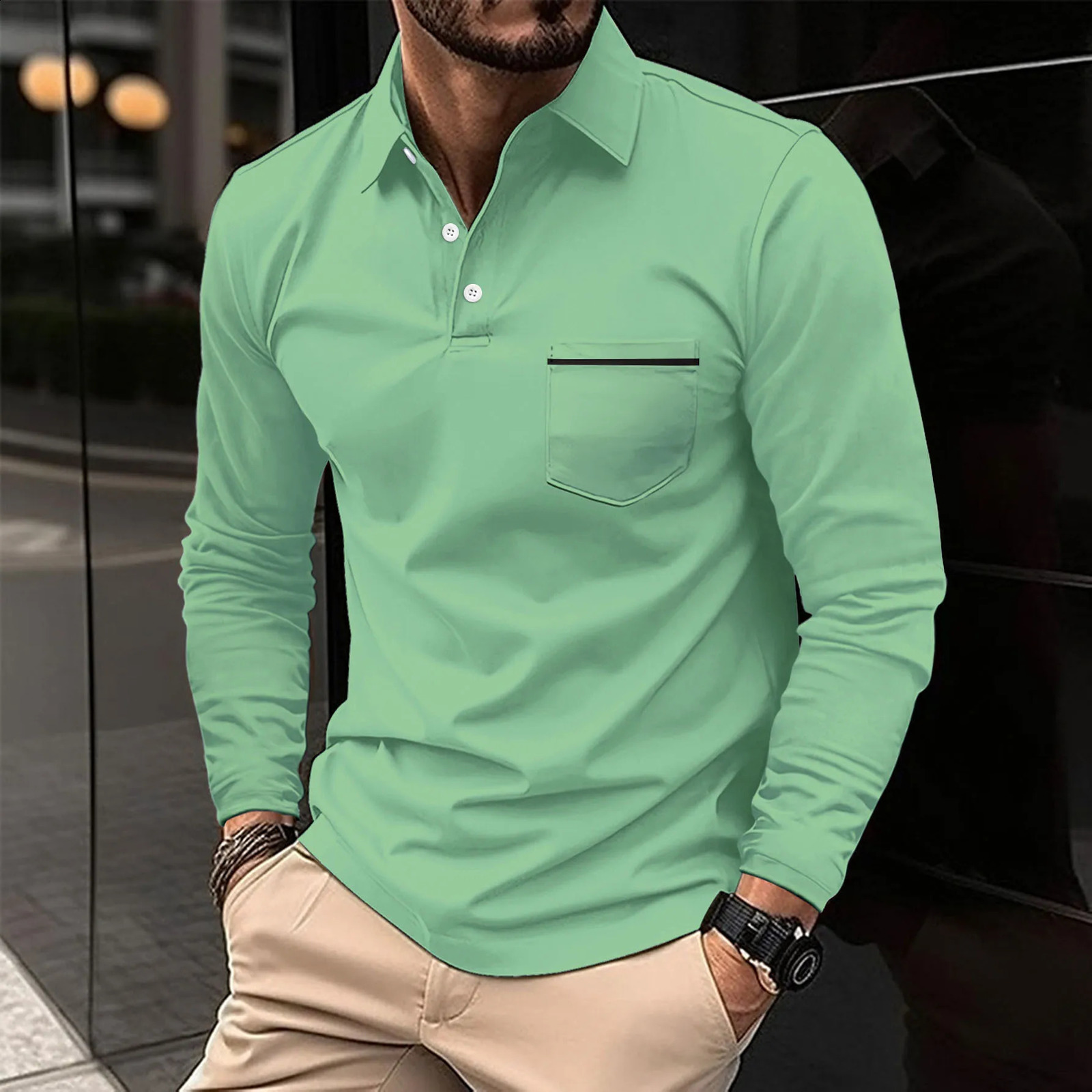 Cross border SpringSummer Rapid Sales Polo Shirt Button Pocket Mens Long Sleeve Sports Breathable 240816