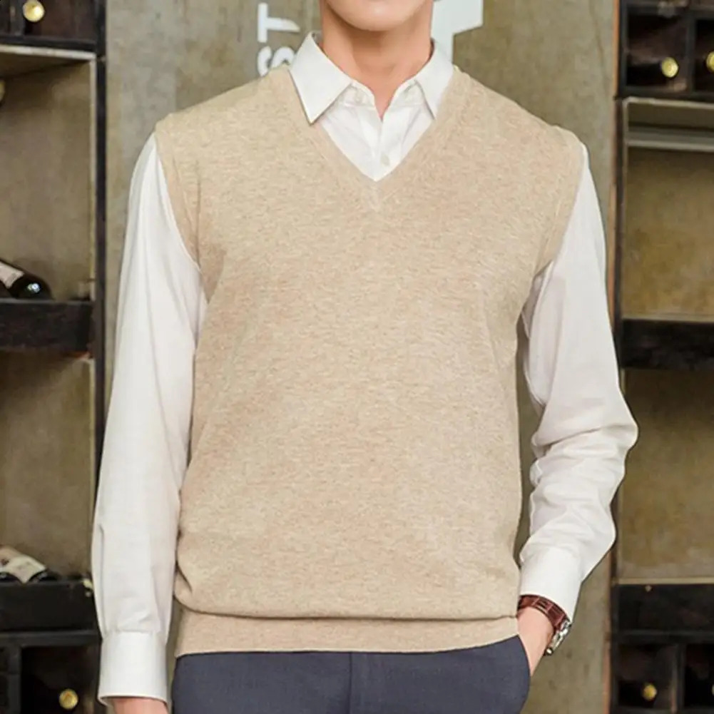 Knitted vest sweater simple mens autumn and winter knitted lightweight top casual jacket 240809