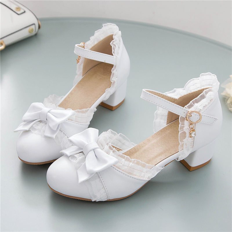 2025 new Japanese Sweet Lolita Princess Dance Girls Cute Bowtied Summer Shoes Round toe White Pink College Pumps Ladies Sandals ab77