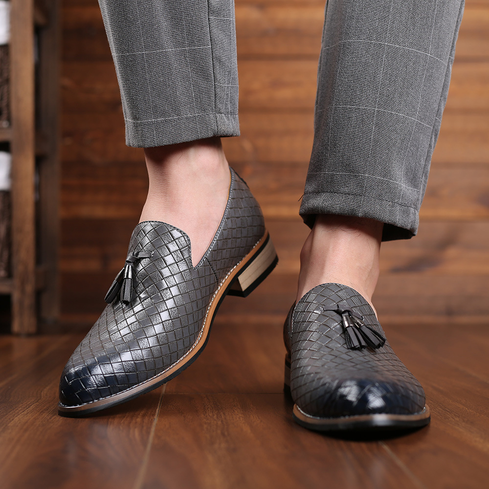 Men's Woven Leather Casual Shoes Men Trendy Tassels Party Wedding Loafers Moccasins Mens Driving Outdoor Flats EU Sizes 38-47