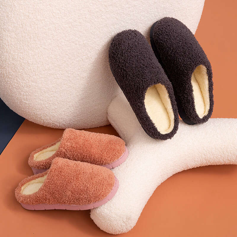 Plush Cotton Designer Sandals: Anti-Slip Furry Slippers for Women's Indoor Comfort a0ce