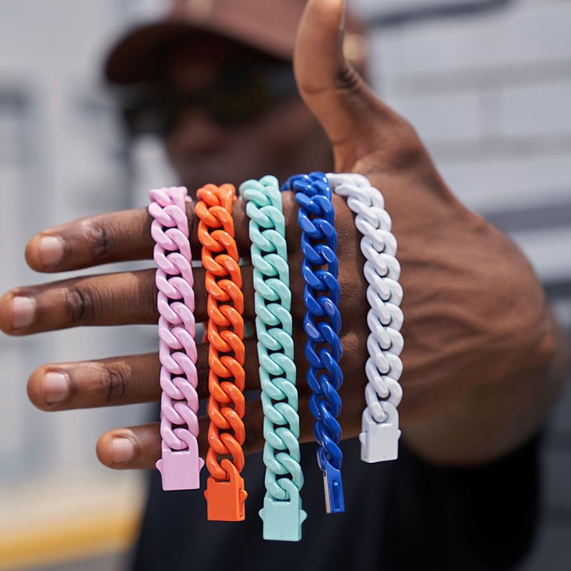 Hip Hop Colorful Stainless Steel Cuban Chain Necklace Spring Buckle Women Men Couple Jewelry