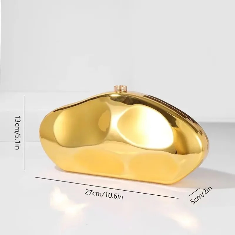 Acrylic Shell Shape Clutch Bag Women Evening Party Cute Metal Shiny Purse Gold Silver Blue Egg Handbag Quality Messenger Bag R250317