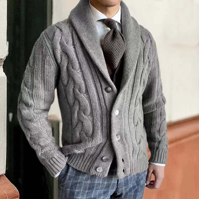 autumn and winter button sweater mens cardigan jacket fashionable jacquard thick solid sweater casual knitted jacket mens clothing 240930